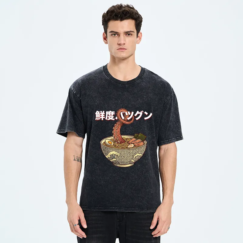Tokyo-Tiger Octopus Ramen Meme Washed T-Shirt
