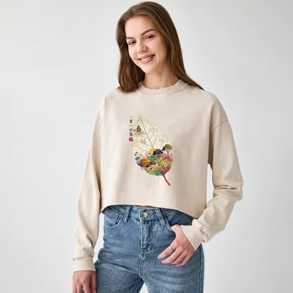 Tokyo-Tiger One Leaf Holds A Tiny Colorful World Washed Crop Sweatshirt