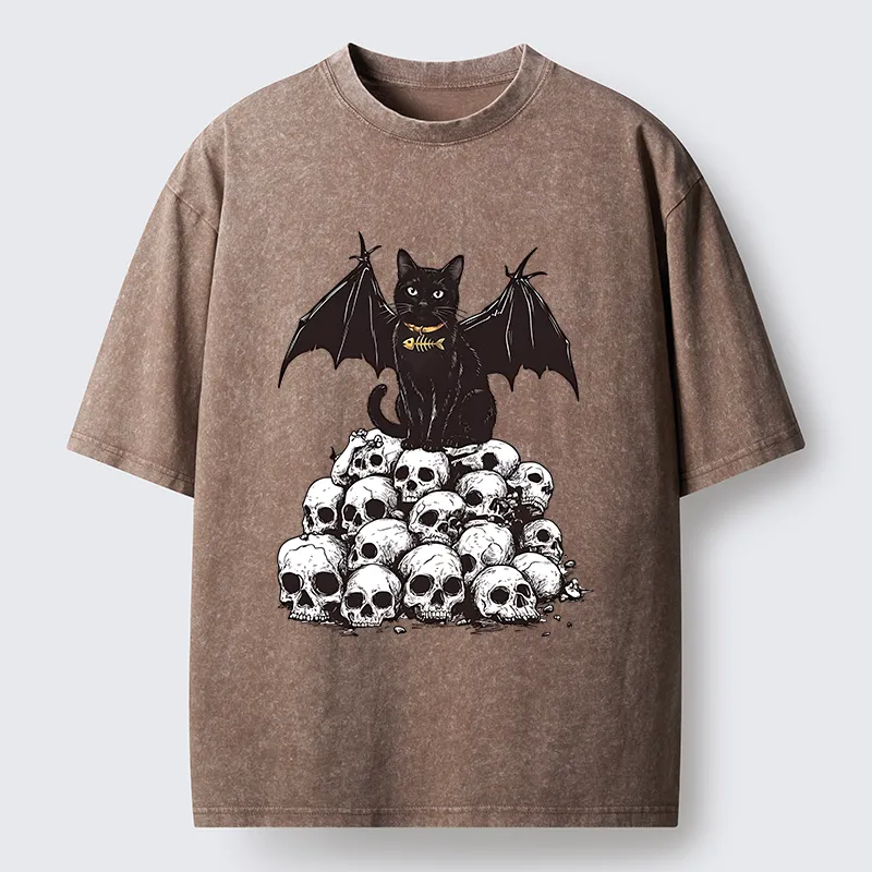 Tokyo-Tiger Skull Bat Cat Washed T-Shirt