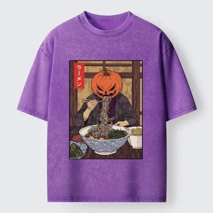 Tokyo‑Tiger Pumpkin Ramen Meme Washed T‑Shirt