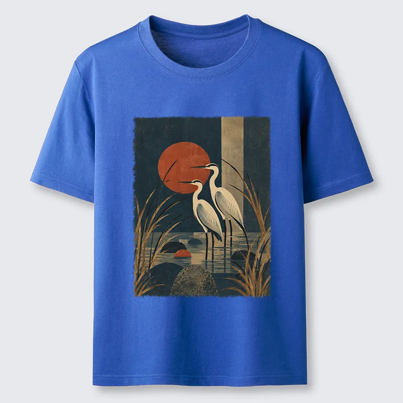 Tokyo-Tiger Japanese Herons Wetland Sunset Art Classic T-Shirt