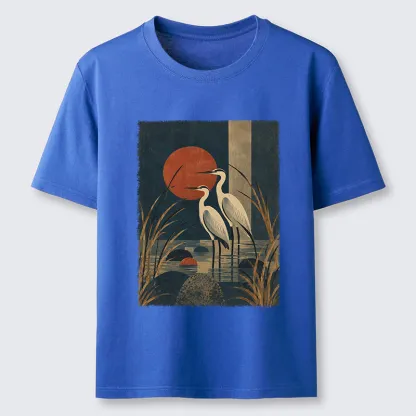 Tokyo-Tiger Japanese Herons Wetland Sunset Art Classic T-Shirt