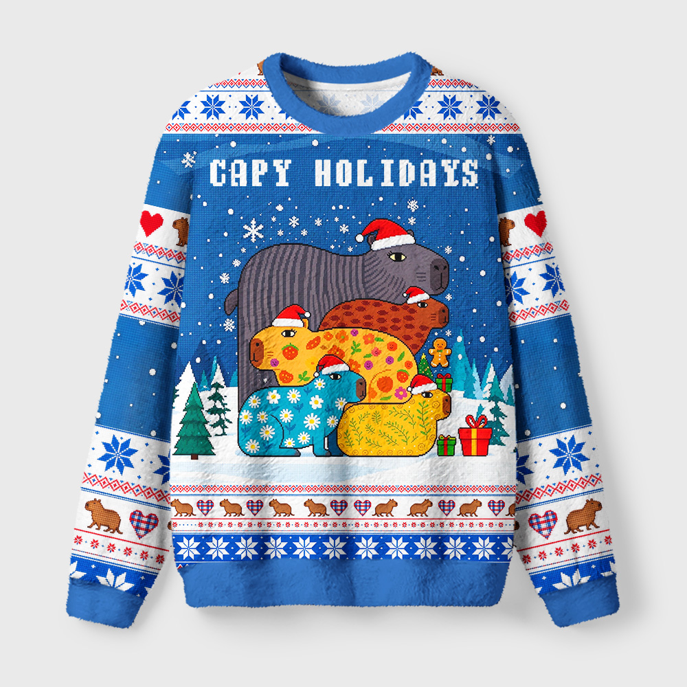 Tokyo-Tiger Capy Holidays Fuzzy Christmas Ugly Sweatshirt