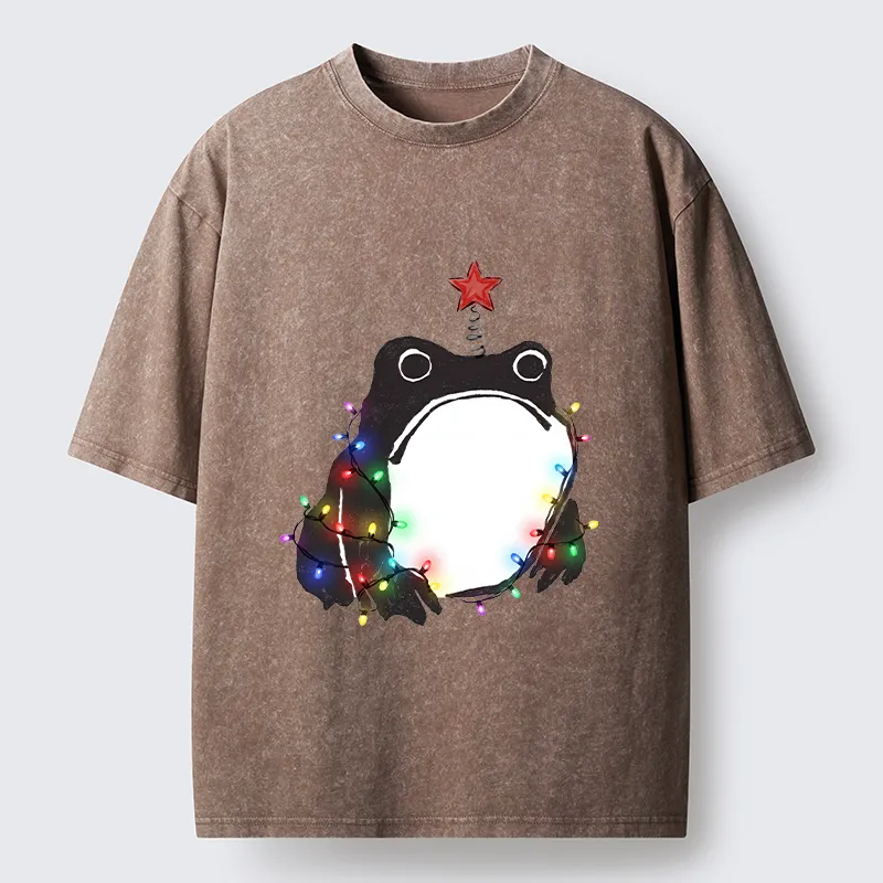 Tokyo‑Tiger Christmas Frog Lights Vibe Washed T‑Shirt