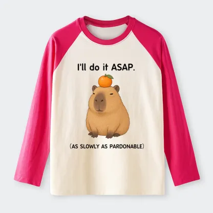 Tokyo-Tiger Slow Task Capybara Meme Raglan Long Sleeve T-shirt