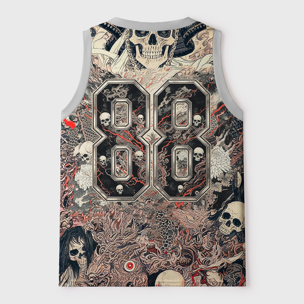 Tokyo-Tiger Ukiyo-e Oni Skeleton Mesh Tank Top