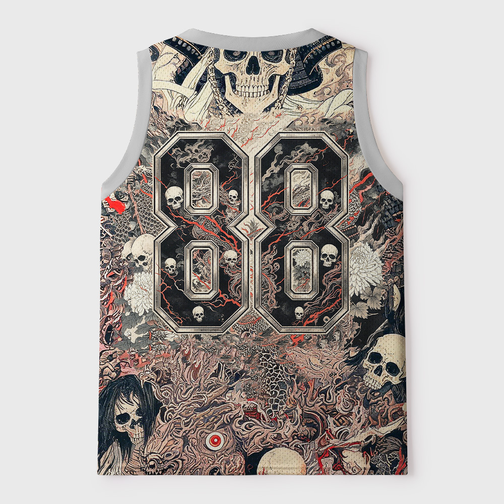 Tokyo-Tiger Ukiyo-e Oni Skeleton Mesh Tank Top