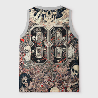 Tokyo-Tiger Ukiyo-e Oni Skeleton Mesh Tank Top