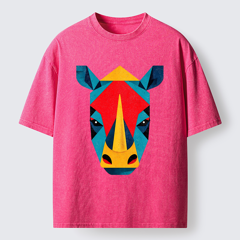Tokyo-Tiger Geometric Rhino Art Washed T-Shirt