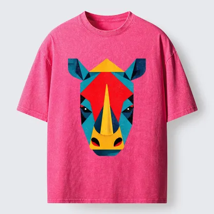 Tokyo-Tiger Geometric Rhino Art Washed T-Shirt