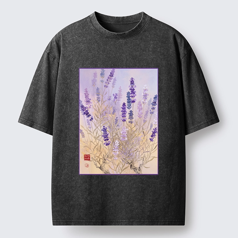 Tokyo-Tiger Lavender Bloom Art Washed T-Shirt