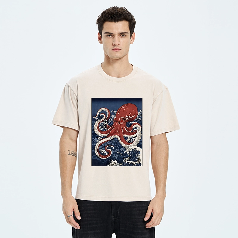 Tokyo-Tiger Japanese Octopus Wave Washed T-Shirt