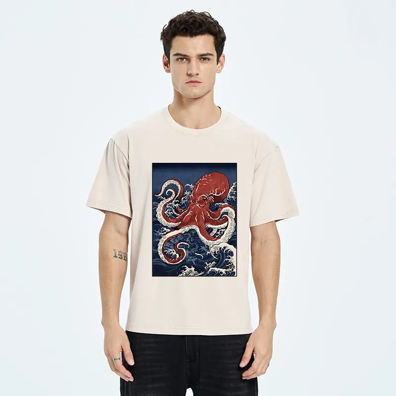 Tokyo-Tiger Japanese Octopus Wave Washed T-Shirt