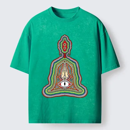 Tokyo-Tiger Colorful Multi Eye Buddha Washed T-Shirt