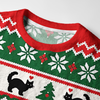 Tokyo-Tiger Black Cat Playing With Christmas Bauble Fuzzy Christmas Ugly Sweatshirt