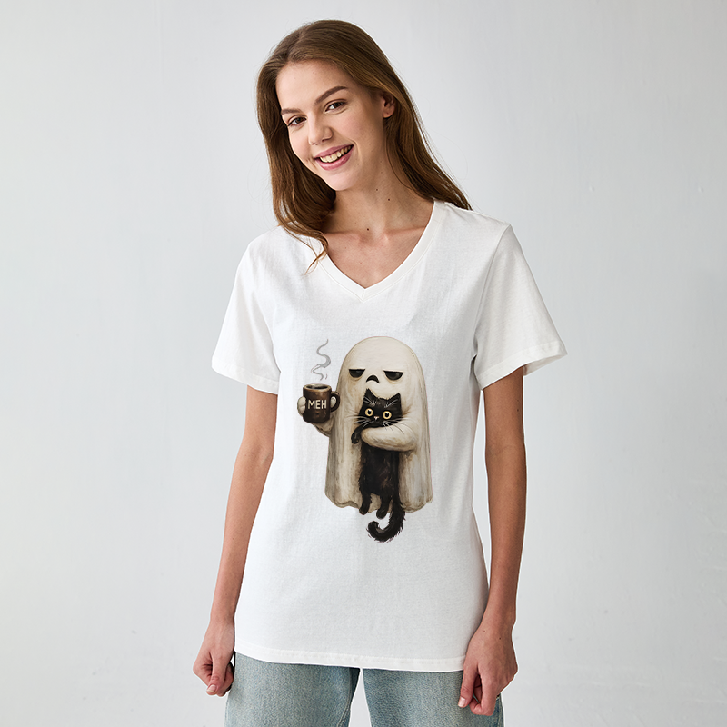 Tokyo-Tiger Ghost Cat Coffee Mood V-Neck Classic T-Shirt