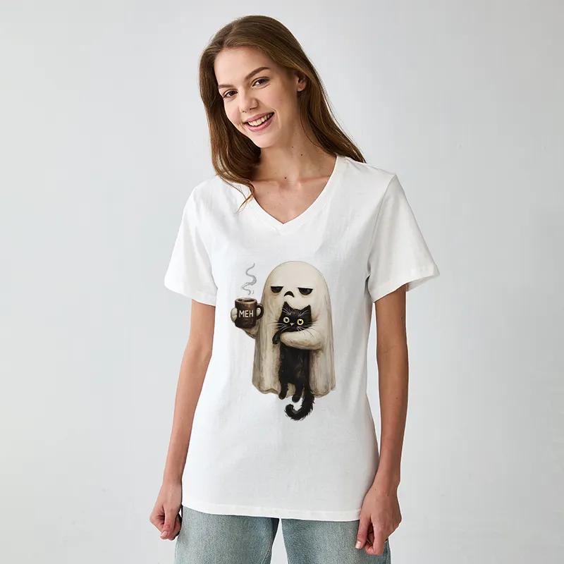 Tokyo-Tiger Ghost Cat Coffee Mood V-Neck Classic T-Shirt