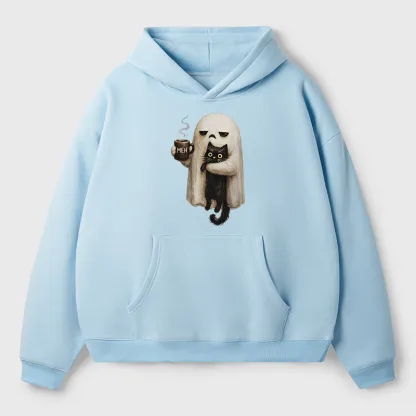 Tokyo-Tiger Ghost Cat Coffee Mood Adult Fleece Hoodie