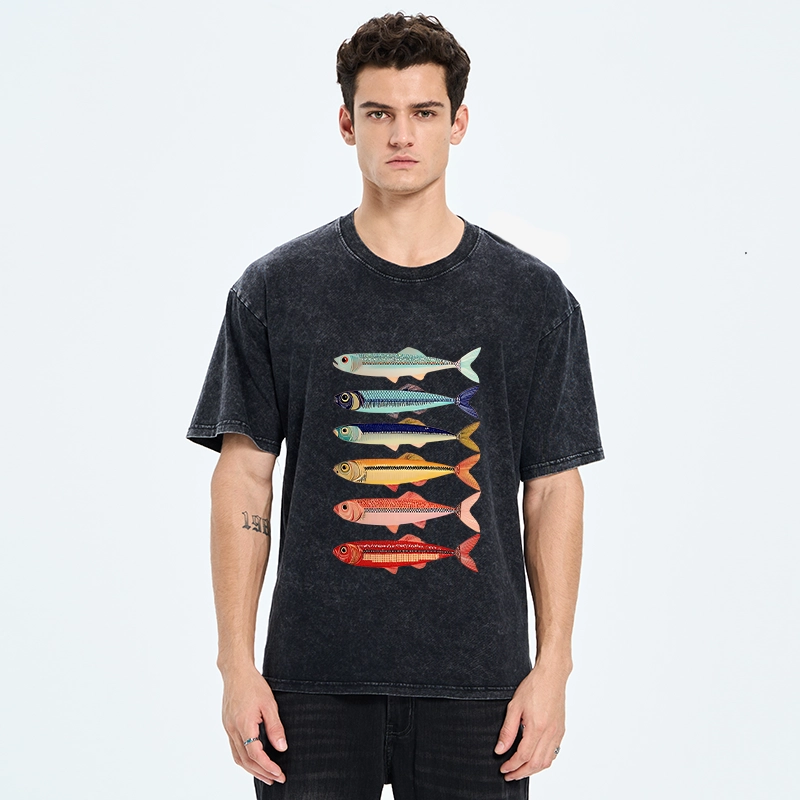 Tokyo‑Tiger Colorful Fish Stack Washed T‑Shirt