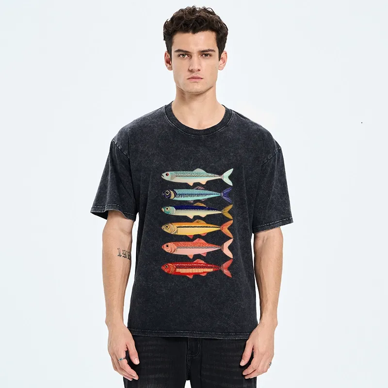 Tokyo‑Tiger Colorful Fish Stack Washed T‑Shirt