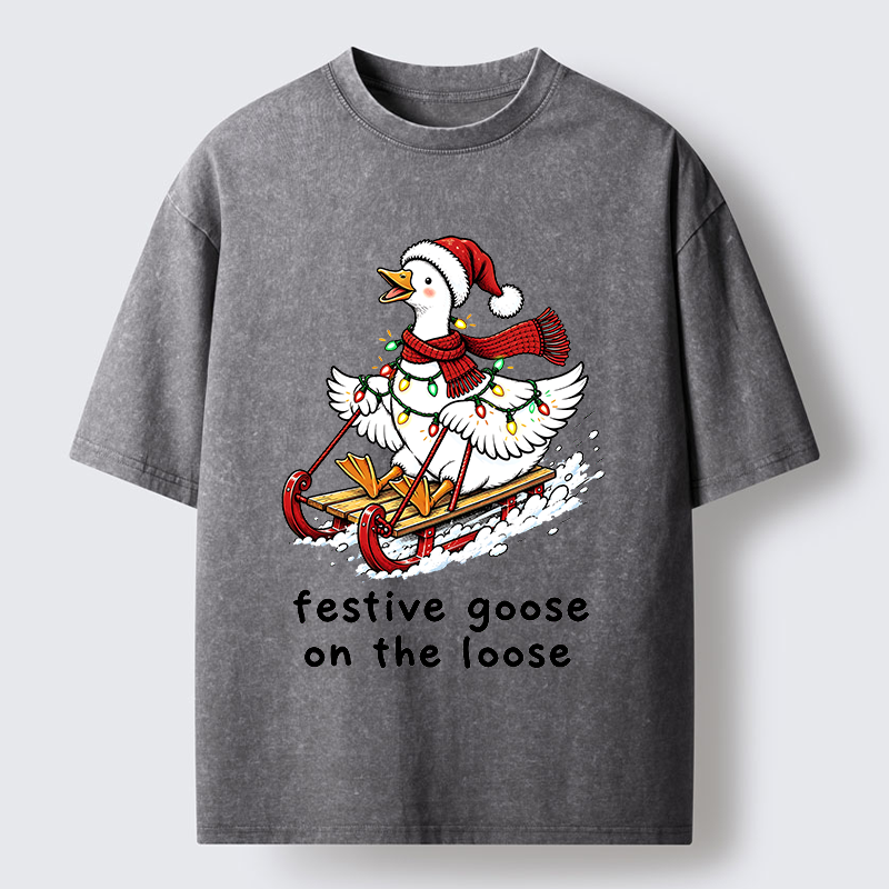 Tokyo-Tiger Funny Christmas Lights Goose Meme Washed T-Shirt