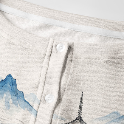Tokyo-Tiger Japanese Pagoda Cherry Blossom Ink Landscape Women's Lightweight Cardigan