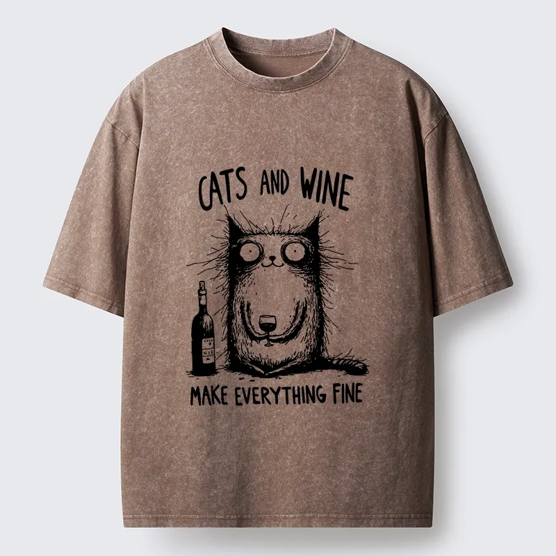 Tokyo‑Tiger Cats And Wine Washed T‑Shirt