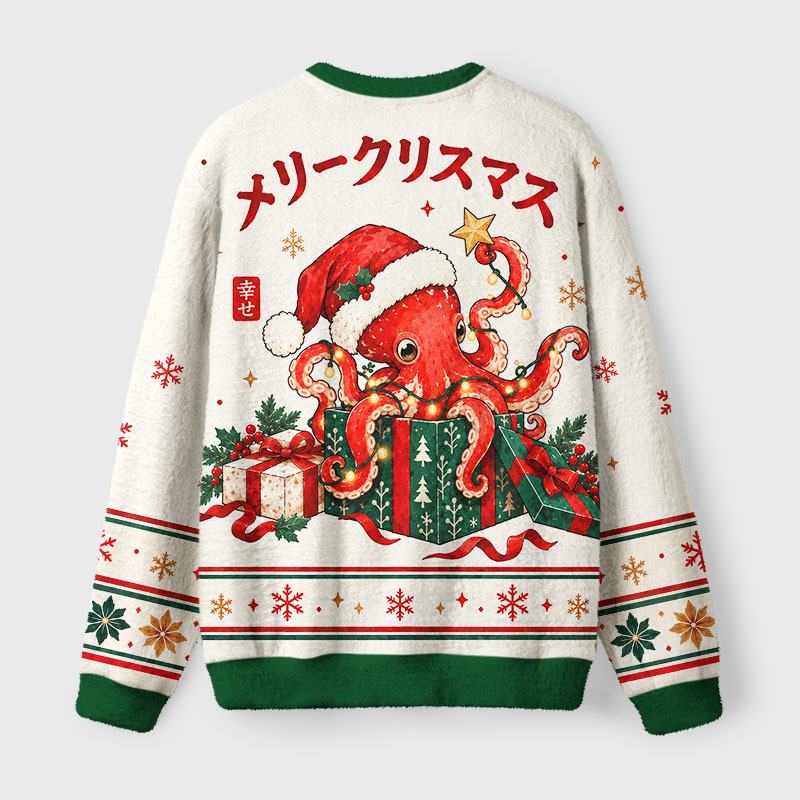 Tokyo-Tiger Cute Christmas Octopus Gift Fuzzy Christmas Ugly Sweatshirt