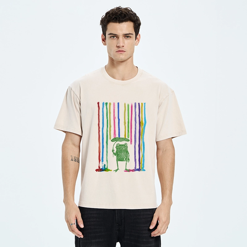 Tokyo-Tiger Frog Under The Rainbow Rain Washed T-Shirt