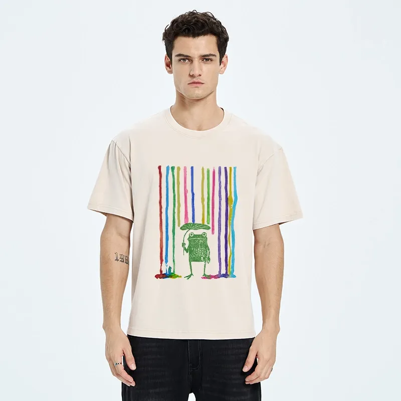 Tokyo-Tiger Frog Under The Rainbow Rain Washed T-Shirt