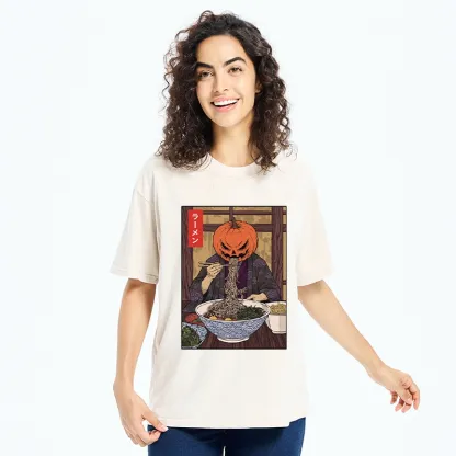 Tokyo‑Tiger Pumpkin Ramen Meme Washed T‑Shirt