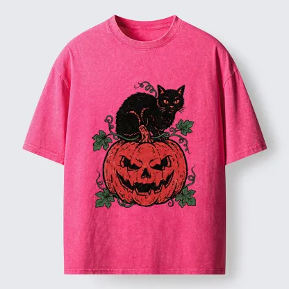 Tokyo-Tiger Pumpkin Black Cat Washed T-Shirt