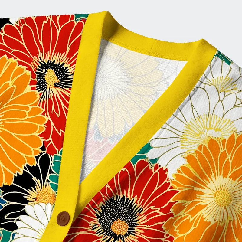 Tokyo-Tiger Colorful Chrysanthemums Ugly Cardigan Sweater