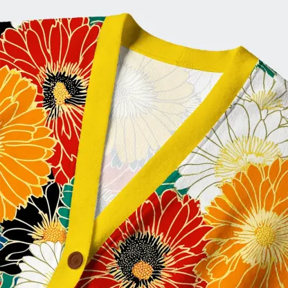 Tokyo-Tiger Colorful Chrysanthemums Ugly Cardigan Sweater