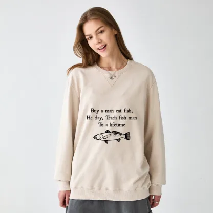 Tokyo-Tiger Man Eat Fish Meme Washed Terry Sweatshirt
