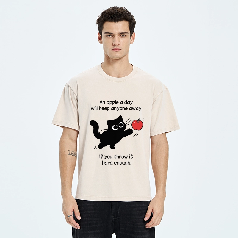 Tokyo-Tiger Funny Cat Throwing Apple Meme Washed T-Shirt