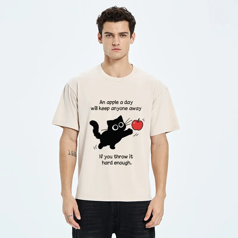 Tokyo-Tiger Funny Cat Throwing Apple Meme Washed T-Shirt