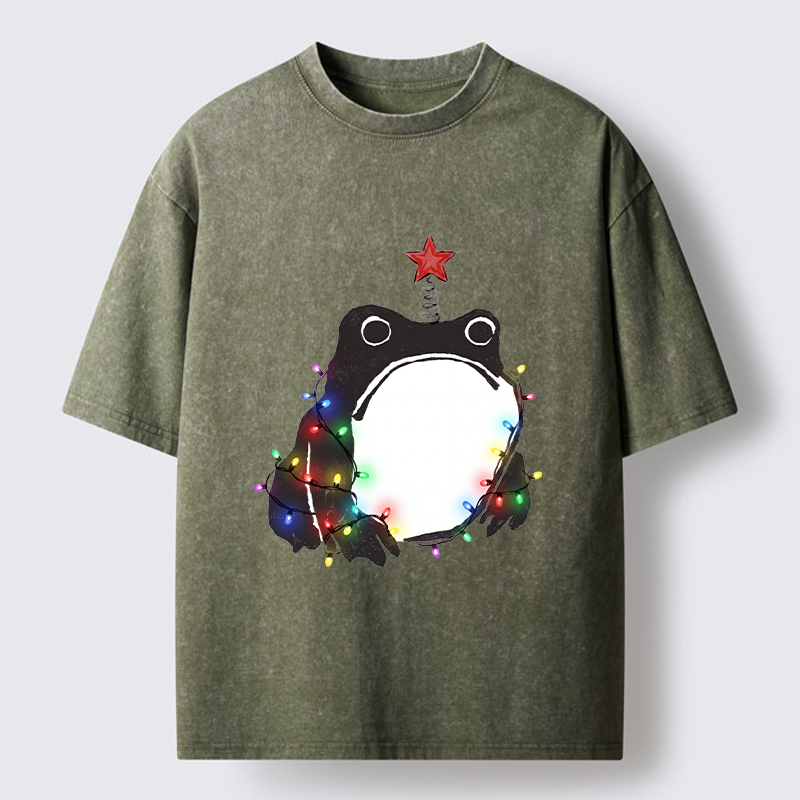 Tokyo‑Tiger Christmas Frog Lights Vibe Washed T‑Shirt