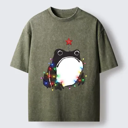Tokyo‑Tiger Christmas Frog Lights Vibe Washed T‑Shirt