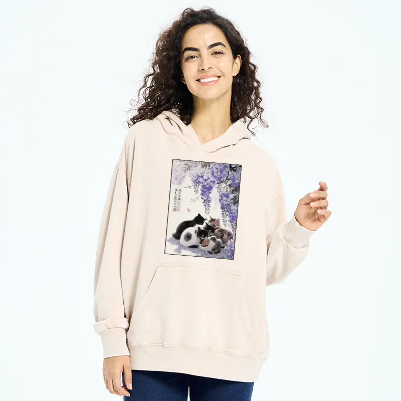 Tokyo-Tiger Sitting still  plotting chaos Calming Zen Cat Funny Washed Hoodie