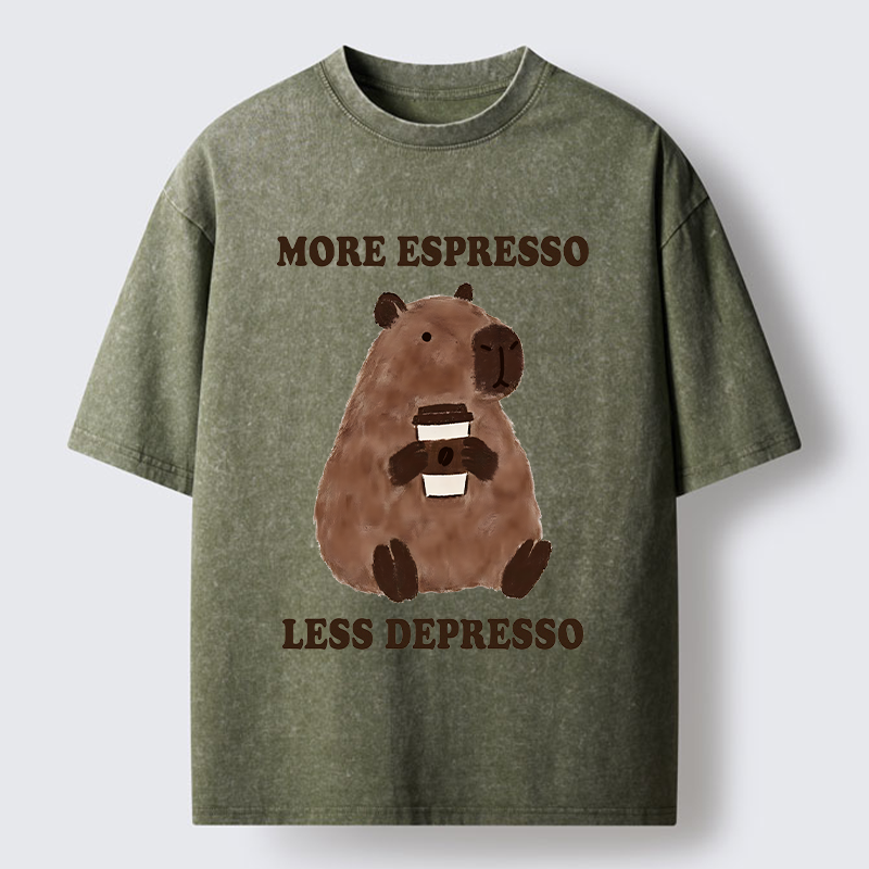 Tokyo-Tiger Coffee Capybara Art Washed T-Shirt