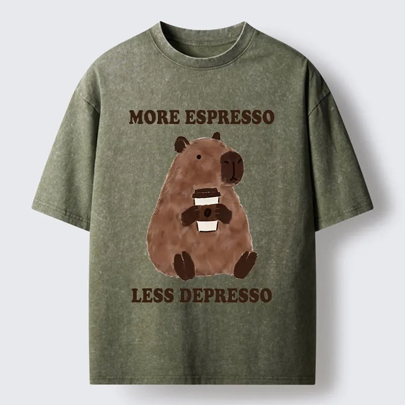 Tokyo-Tiger Coffee Capybara Art Washed T-Shirt