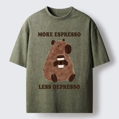 Tokyo-Tiger Coffee Capybara Art Washed T-Shirt