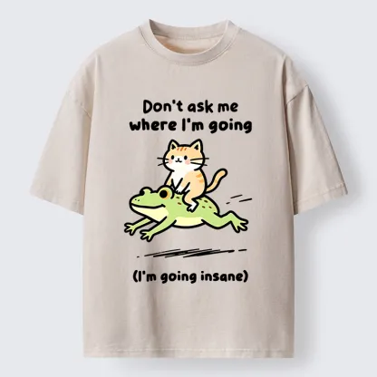 Tokyo‑Tiger Cat Riding Frog Meme Washed T-Shirt