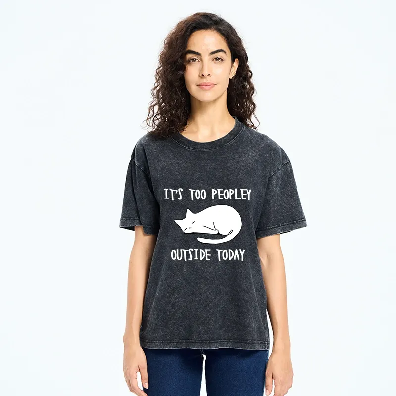 Tokyo-Tiger Funny Meme Quiet Lazy Cat Minimal Line Art Washed T-Shirt