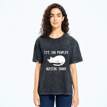 Tokyo-Tiger Funny Meme Quiet Lazy Cat Minimal Line Art Washed T-Shirt