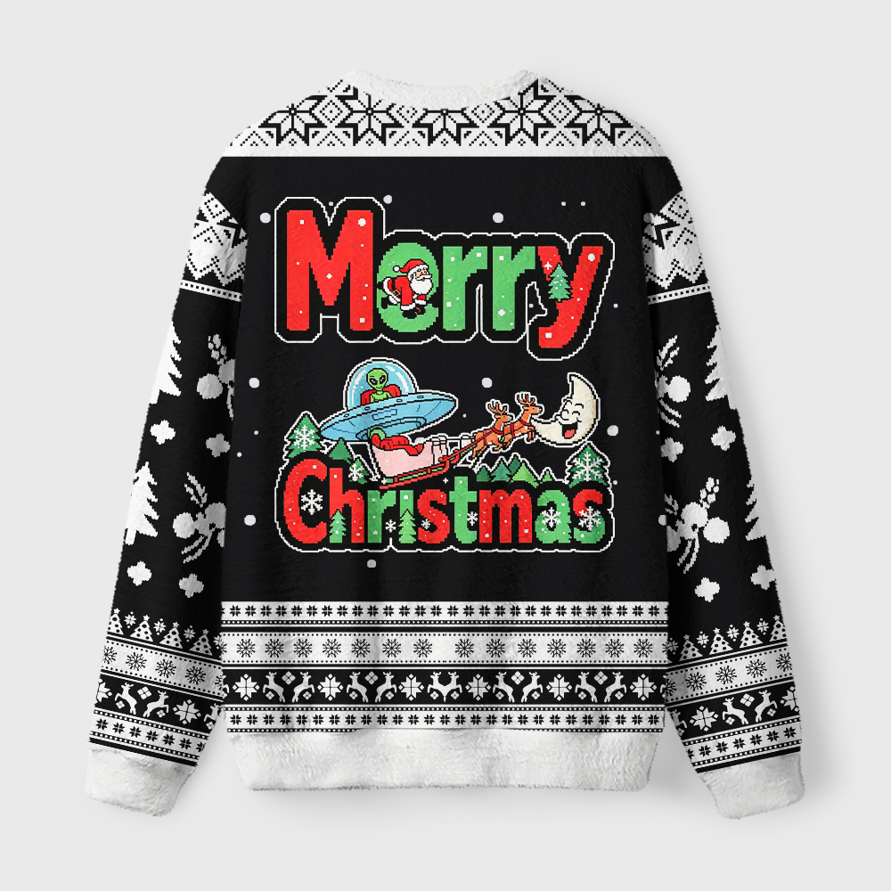 Tokyo-Tiger Funny Alien Christmas Fuzzy Christmas Ugly Sweatshirt