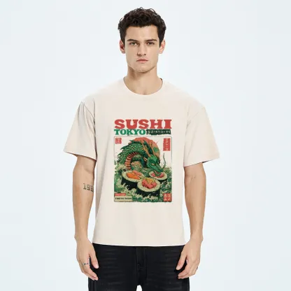 Tokyo-Tiger Ocean Dragon Sushi Washed T-Shirt