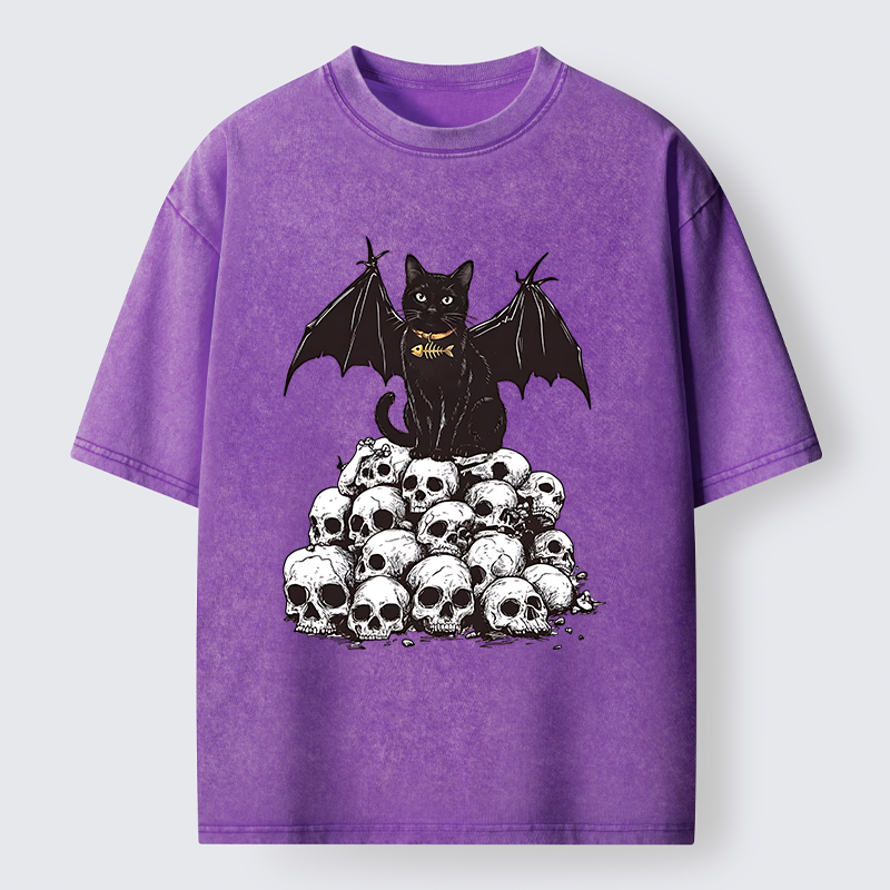 Tokyo-Tiger Skull Bat Cat Washed T-Shirt