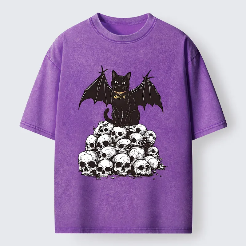 Tokyo-Tiger Skull Bat Cat Washed T-Shirt